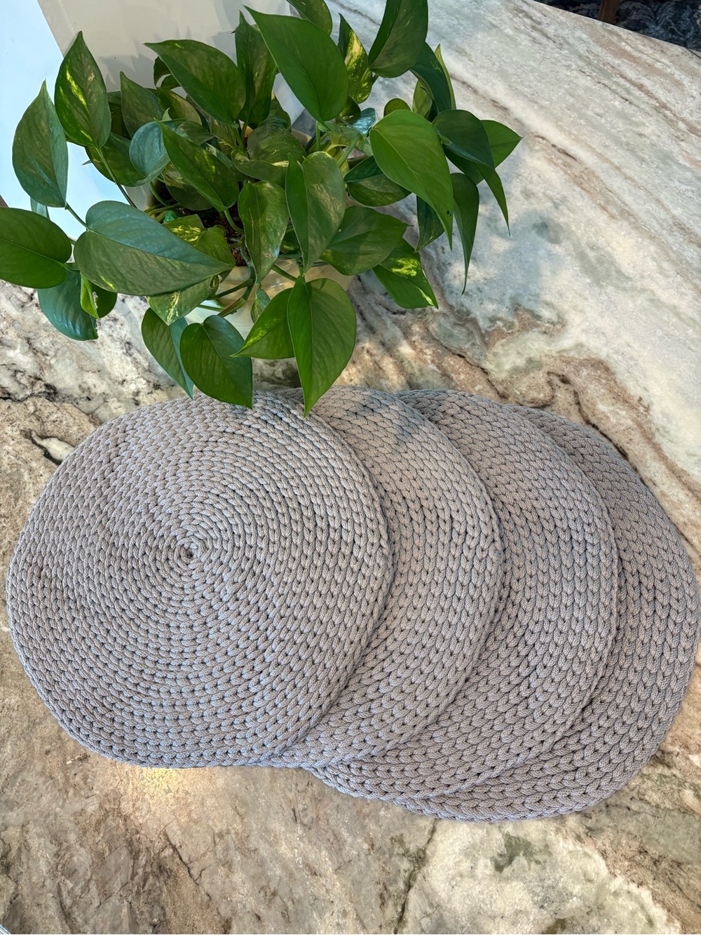 Set of 4 Braided Round Placemats - Neutral Blue Grey